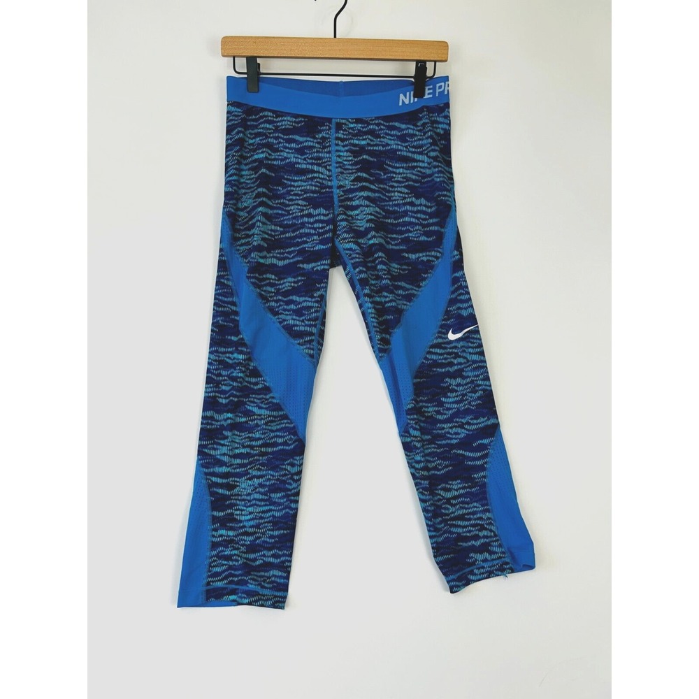 Nike Athletic Legging Size L Blue Camo Wavy Compressio‎ Gym Pants Stretchy